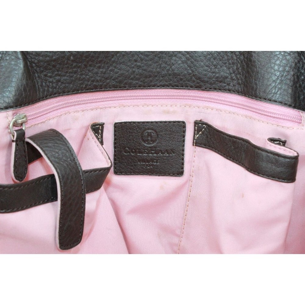Cole Haan Brown Pebbled Leather Pink Lined Double Handle Tote Shoulder Bag - Picture 4 of 9
